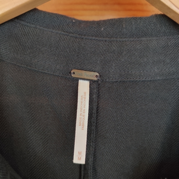 Free People 💜 Herringbone True Affection Button Down Blouse Boho Slouch Medium - Picture 4 of 8